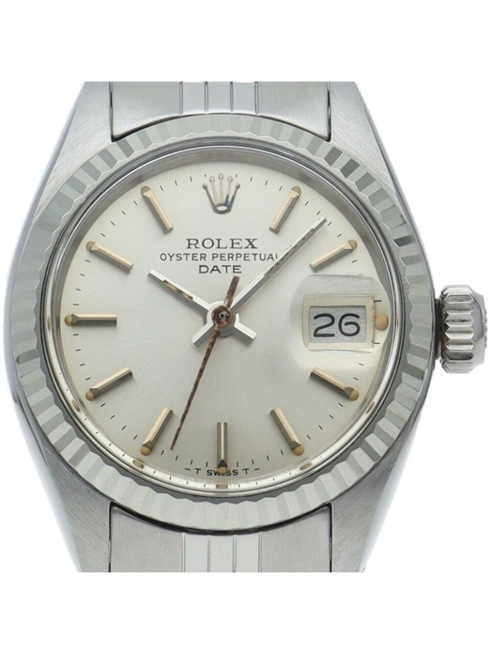 Rolex Oyster Perpetual Date Watch Antique 18k White Gold SS Silk